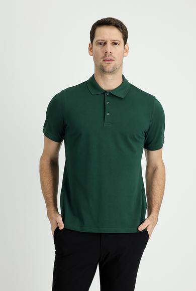 Erkek Giyim - KOYU YEŞİL 4X Beden Polo Yaka Regular Fit Nakışlı Pamuk Tişört