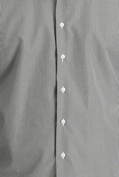 Erkek Giyim - SİYAH S Beden Uzun Kol Slim Fit Klasik Çizgili Pamuklu Gömlek