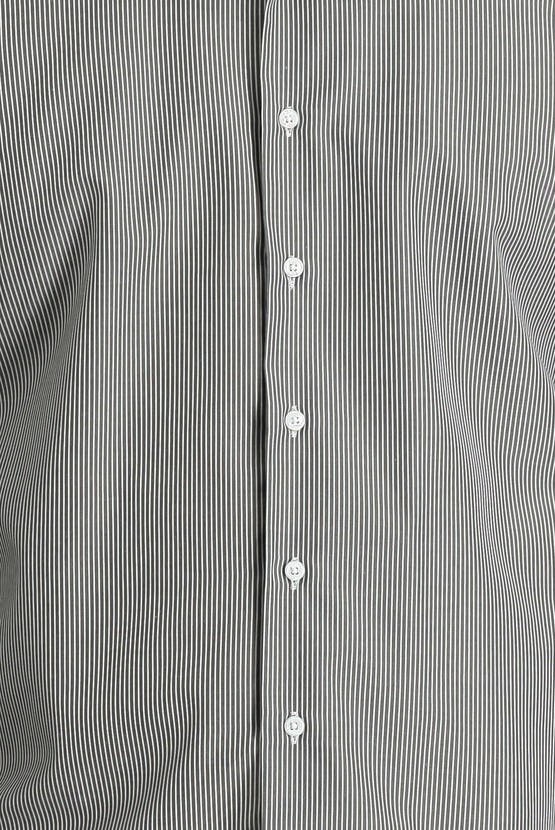 Erkek Giyim - Uzun Kol Slim Fit Klasik Çizgili Pamuklu Gömlek