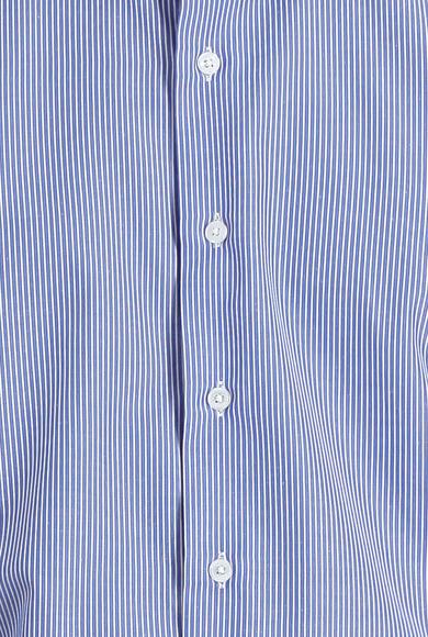Erkek Giyim - KOYU MAVİ XL Beden Uzun Kol Slim Fit Klasik Çizgili Pamuklu Gömlek