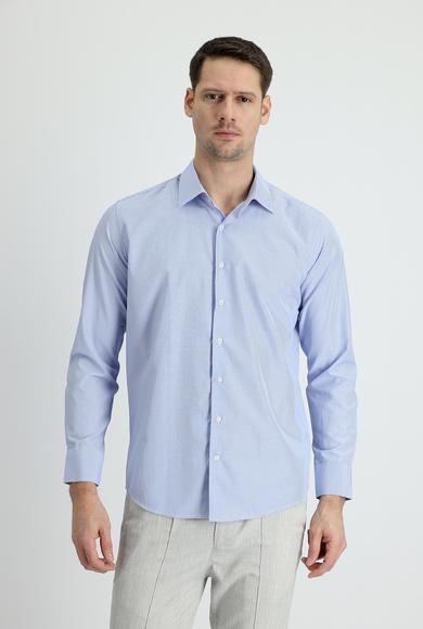 Erkek Giyim - AÇIK MAVİ XL Beden Uzun Kol Slim Fit Klasik Çizgili Pamuklu Gömlek