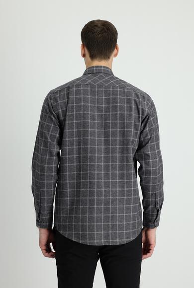 Erkek Giyim - SİYAH 3X Beden Uzun Kol Regular Fit Ekose Oduncu Gömlek