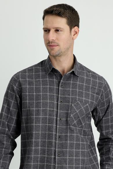 Erkek Giyim - SİYAH 3X Beden Uzun Kol Regular Fit Ekose Oduncu Gömlek