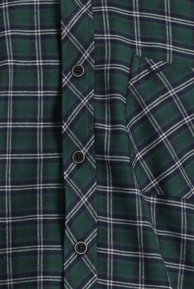 Erkek Giyim - KOYU YEŞİL XXL Beden Uzun Kol Regular Fit Ekose Oduncu Pamuklu Gömlek
