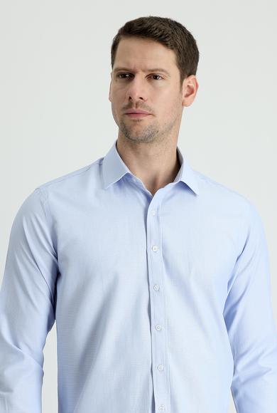 Erkek Giyim - GÖK MAVİSİ 3X Beden Uzun Kol Slim Fit Desenli Gömlek