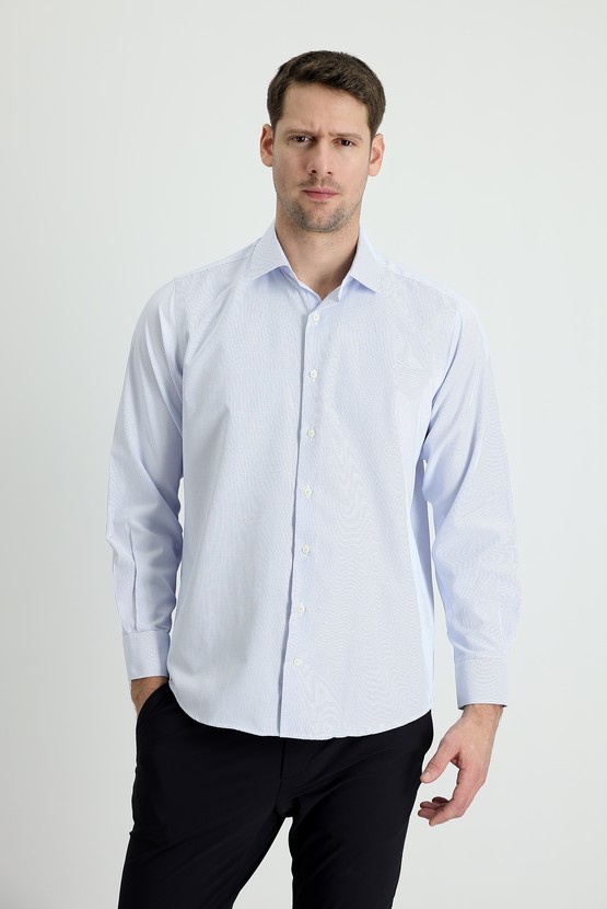 Erkek Giyim - Uzun Kol Çizgili Klasik Pamuklu Gömlek