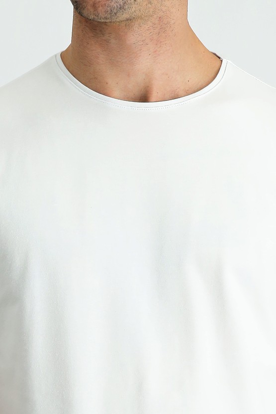 Erkek Giyim - Bisiklet Yaka Slim Fit Nakışlı Pamuklu Süprem Tişört