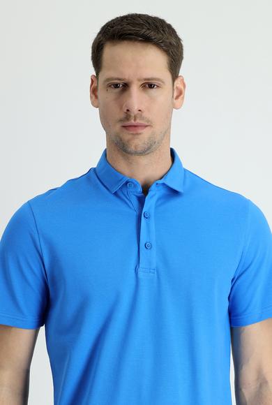 Erkek Giyim - MAVİ M Beden Polo Yaka Regular Fit Pamuk Tişört
