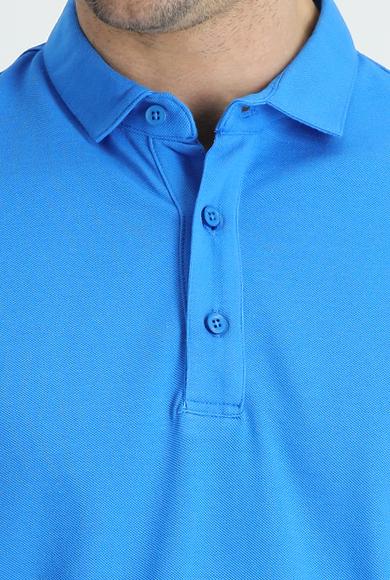 Erkek Giyim - MAVİ L Beden Polo Yaka Regular Fit Pamuk Tişört