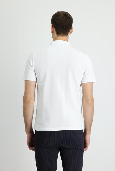 Erkek Giyim - BEYAZ XL Beden Polo Yaka Slim Fit Pamuk Tişört