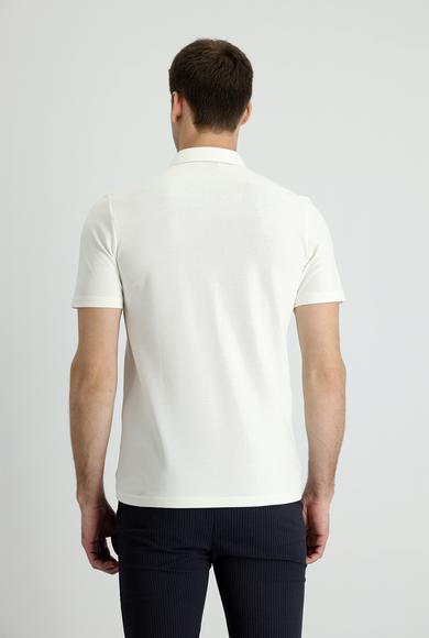 Erkek Giyim - KIRIK BEYAZ XL Beden Polo Yaka Slim Fit Pamuk Tişört