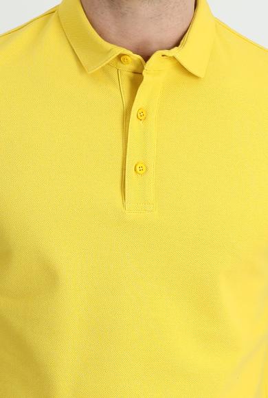 Erkek Giyim - KOYU SARI XL Beden Polo Yaka Slim Fit Pamuk Tişört