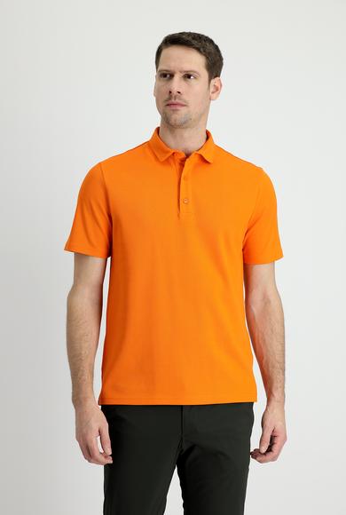 Erkek Giyim - ORTA TURUNCU XL Beden Polo Yaka Slim Fit Pamuk Tişört