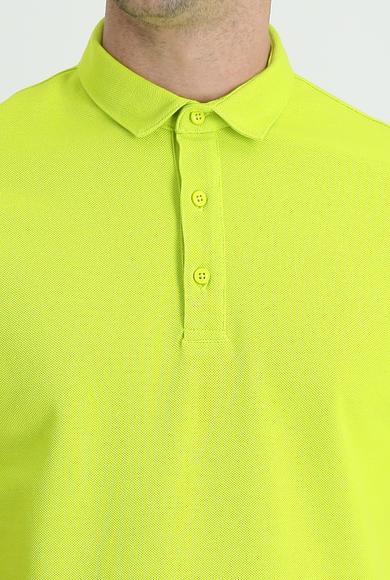Erkek Giyim - FISTIK YEŞİLİ S Beden Polo Yaka Slim Fit Pamuk Tişört