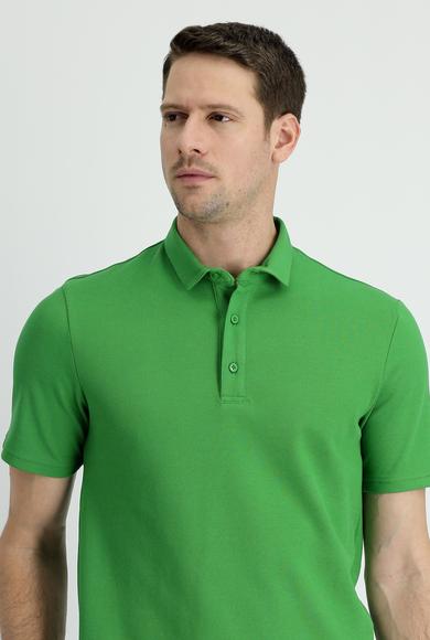 Erkek Giyim - ÇİMEN YEŞİLİ XXL Beden Polo Yaka Slim Fit Pamuk Tişört