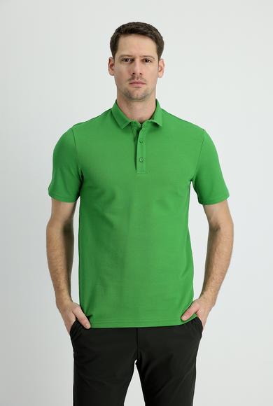 Erkek Giyim - ÇİMEN YEŞİLİ XXL Beden Polo Yaka Slim Fit Pamuk Tişört