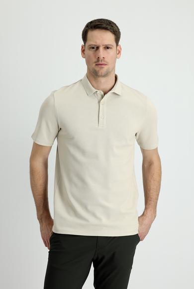 Erkek Giyim - AÇIK VİZON XXL Beden Polo Yaka Slim Fit Pamuk Tişört