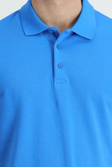 Erkek Giyim - SU MAVİSİ XL Beden Polo Yaka Regular Fit Pamuk Tişört