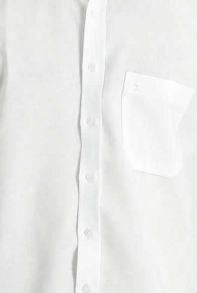 Erkek Giyim - BEYAZ XL Beden Kısa Kol Regular Fit Pamuklu Keten Gömlek