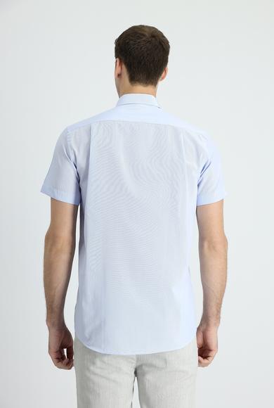 Erkek Giyim - UÇUK MAVİ 3X Beden Kısa Kol Regular Fit Çizgili Gömlek