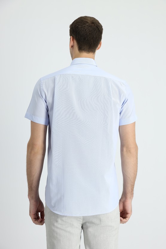 Erkek Giyim - Kısa Kol Regular Fit Çizgili Pamuklu Gömlek
