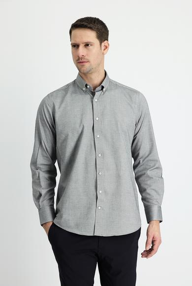 Erkek Giyim - SİYAH L Beden Uzun Kol Regular Fit Oxford Pamuk Gömlek