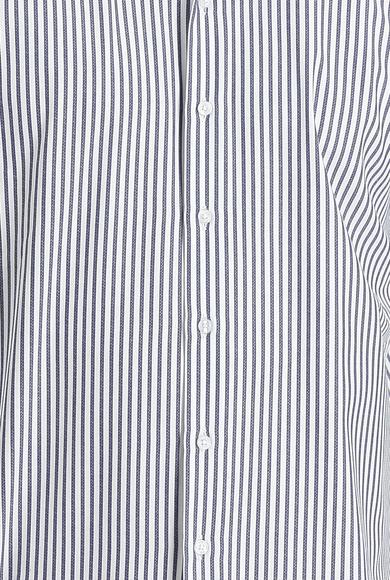 Erkek Giyim - KOYU LACİVERT M Beden Uzun Kol Slim Fit Dar Kesim Çizgili Pamuklu Gömlek