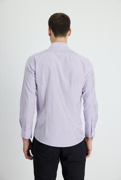 Erkek Giyim - LİLA L Beden Uzun Kol Slim Fit Çizgili Pamuklu Gömlek