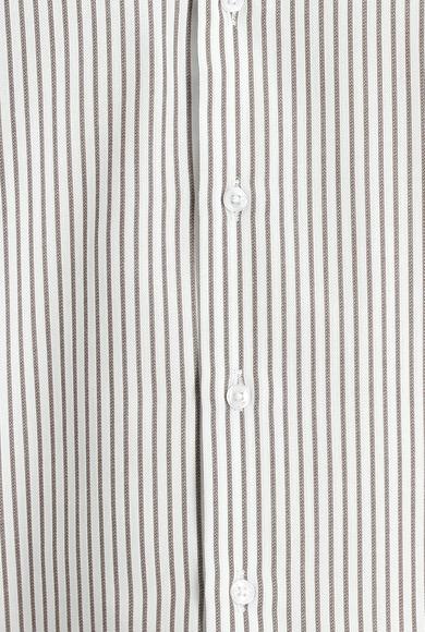 Erkek Giyim - ORTA HAKİ 3X Beden Uzun Kol Slim Fit Çizgili Gömlek