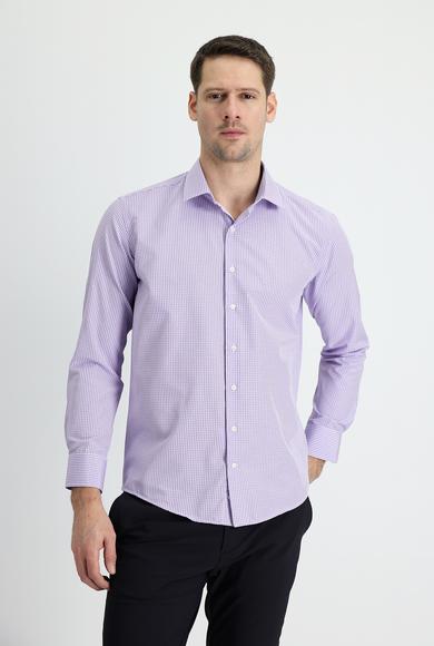 Erkek Giyim - LİLA M Beden Uzun Kol Slim Fit Ekose Pamuklu Gömlek