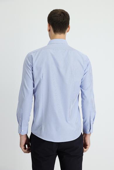 Erkek Giyim - MAVİ M Beden Uzun Kol Slim Fit Ekose Pamuklu Gömlek