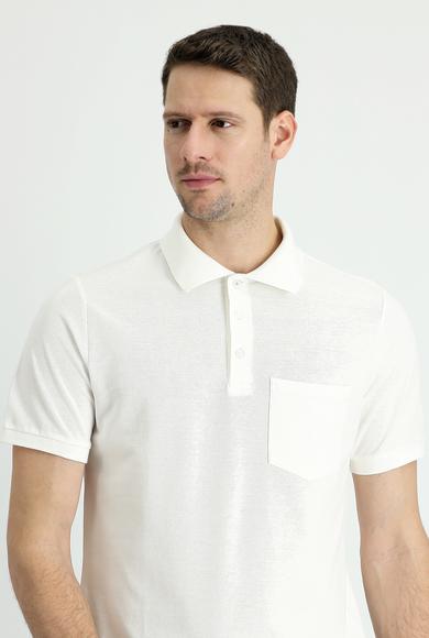 Erkek Giyim - BEYAZ M Beden Polo Yaka Regular Fit Nakışlı Pamuk Tişört