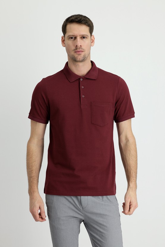 Erkek Giyim - Polo Yaka Regular Fit Nakışlı Pamuk Tişört