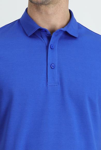 Erkek Giyim - SAKS MAVİ L Beden Polo Yaka Regular Fit Pamuk Tişört