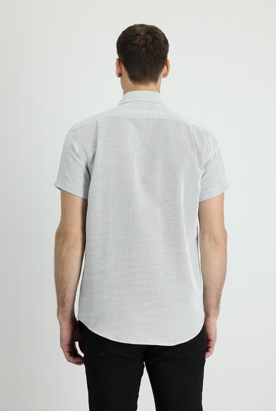 Erkek Giyim - SİYAH 3X Beden Kısa Kol Regular Fit Desenli Pamuklu Gömlek