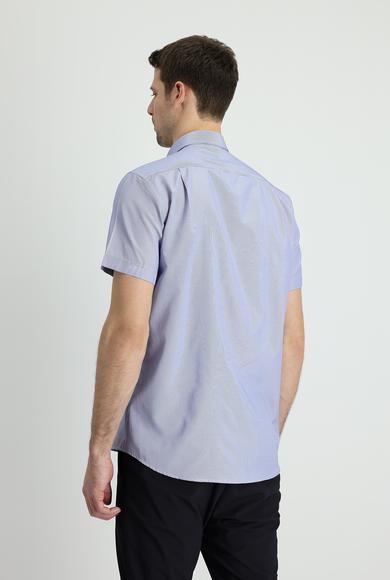 Erkek Giyim - AÇIK MAVİ 3X Beden Kısa Kol Regular Fit Çizgili Gömlek