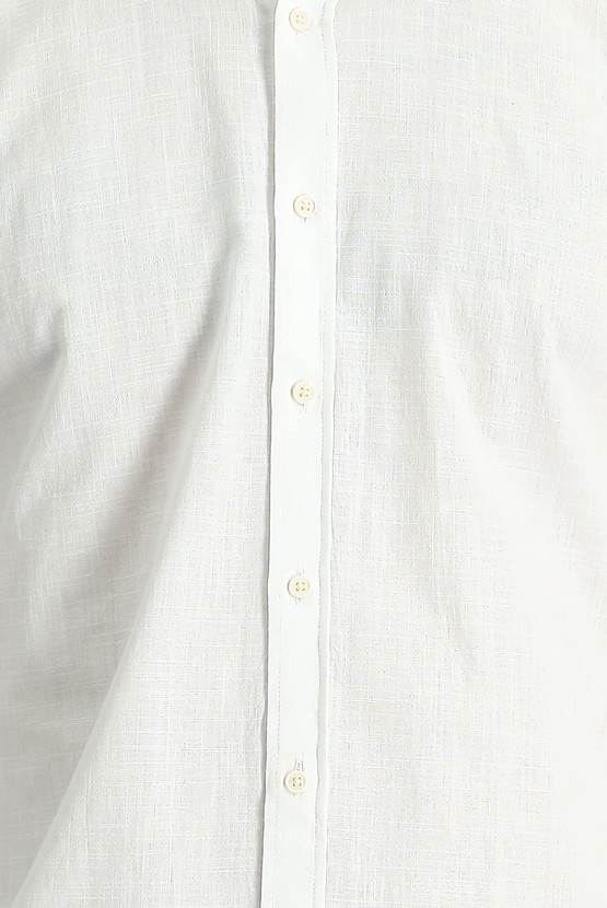 Erkek Giyim - Uzun Kol Regular Fit Keten Görünümlü Pamuk Spor Gömlek