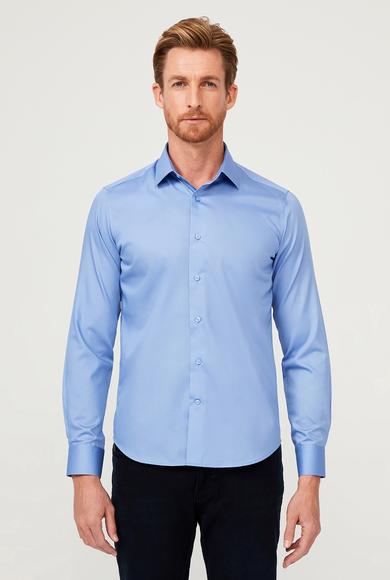 Erkek Giyim - AQUA MAVİSİ M Beden Uzun Kol Slim Fit Non Iron Klasik Pamuklu Gömlek