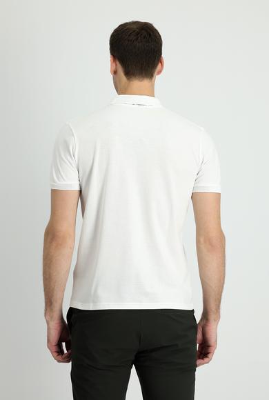 Erkek Giyim - KIRIK BEYAZ 3X Beden Polo Yaka Slim Fit Baskılı Pamuk Tişört