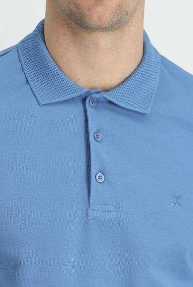 Erkek Giyim - KOYU HAVACI XL Beden Polo Yaka Slim Fit Nakışlı Pamuk Tişört