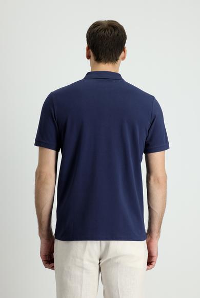 Erkek Giyim - KOYU LACİVERT 3X Beden Polo Yaka Slim Fit Nakışlı Pamuk Tişört