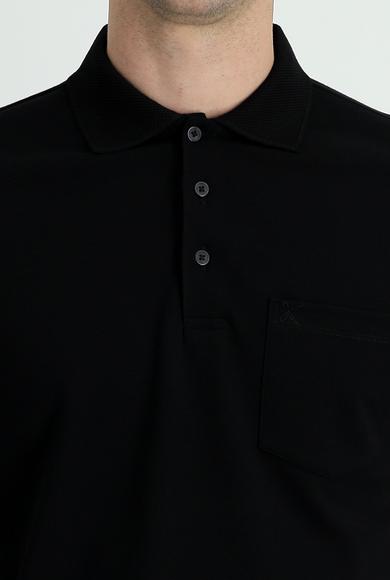 Erkek Giyim - SİYAH S Beden Polo Yaka Regular Fit Nakışlı Pamuk Tişört