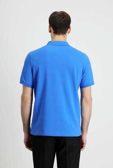 Erkek Giyim - ÇİVİT MAVİSİ XL Beden Polo Yaka Slim Fit Nakışlı Pamuk Tişört