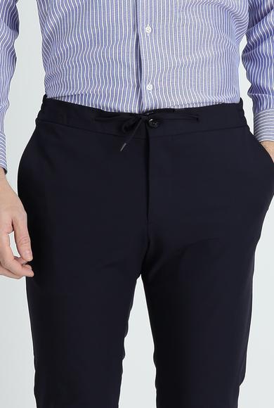 Erkek Giyim - KOYU LACİVERT 50 Beden Techno-Line Slim Fit Beli Lastikli İpli Likralı Pantolon