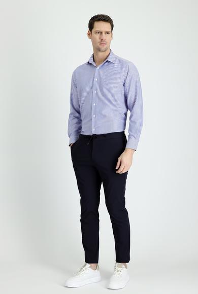 Erkek Giyim - KOYU LACİVERT 50 Beden Techno-Line Slim Fit Beli Lastikli İpli Likralı Pantolon