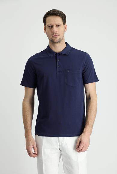 Erkek Giyim - KOYU LACİVERT S Beden Polo Yaka Regular Fit Nakışlı Pamuk Tişört