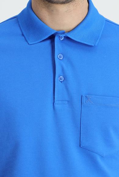 Erkek Giyim - ÇİVİT MAVİSİ L Beden Polo Yaka Regular Fit Nakışlı Pamuk Tişört