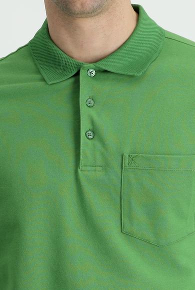 Erkek Giyim - ÇİMEN YEŞİLİ XL Beden Polo Yaka Regular Fit Nakışlı Pamuk Tişört