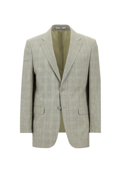 Erkek Giyim - ORTA BEJ 56 Beden Klasik Ekose Keten Ceket