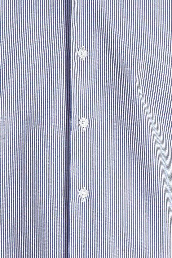Erkek Giyim - Uzun Kol Slim Fit Çizgili Pamuklu Gömlek